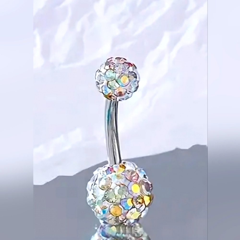BELLY BUTTON RING STAINLESS STEEL 14G  Disco Ball